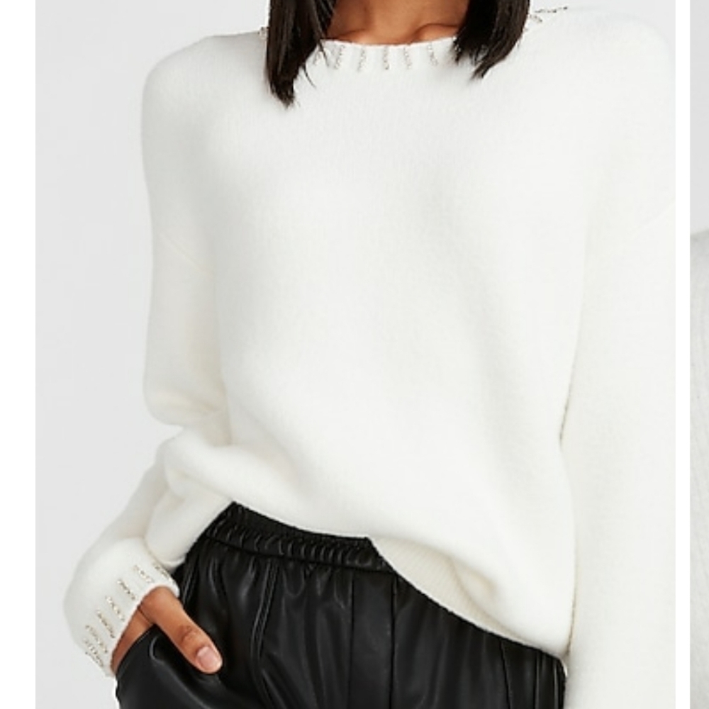 Express Rhinestone Embellished Crew Neck Sweater